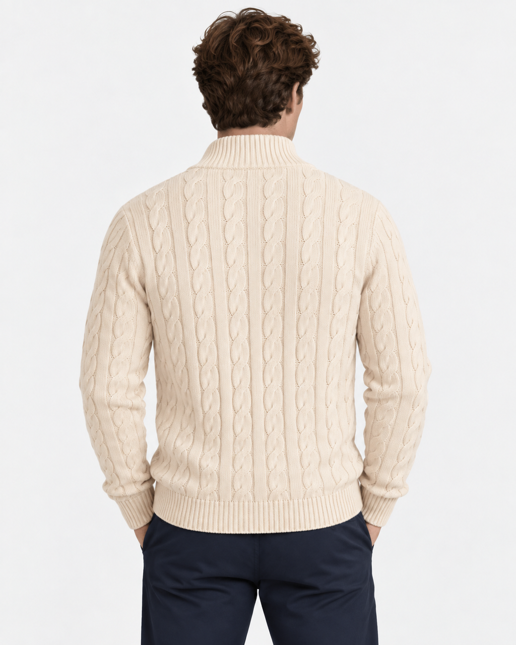 Maglione Mezza Zip Trecce Lana Uomo