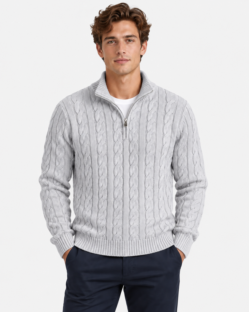 Maglione Mezza Zip Trecce Lana Uomo