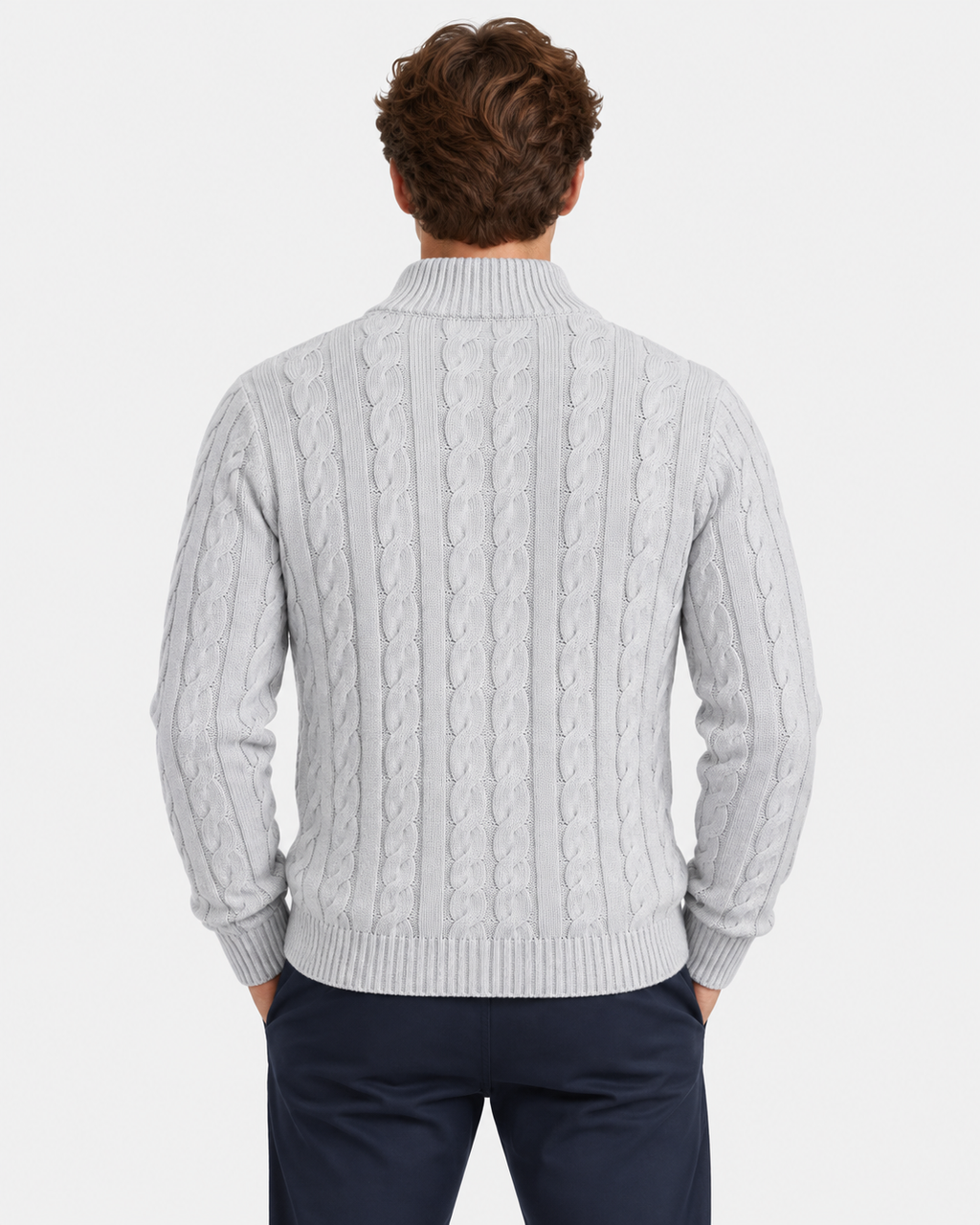 Maglione Mezza Zip Trecce Lana Uomo