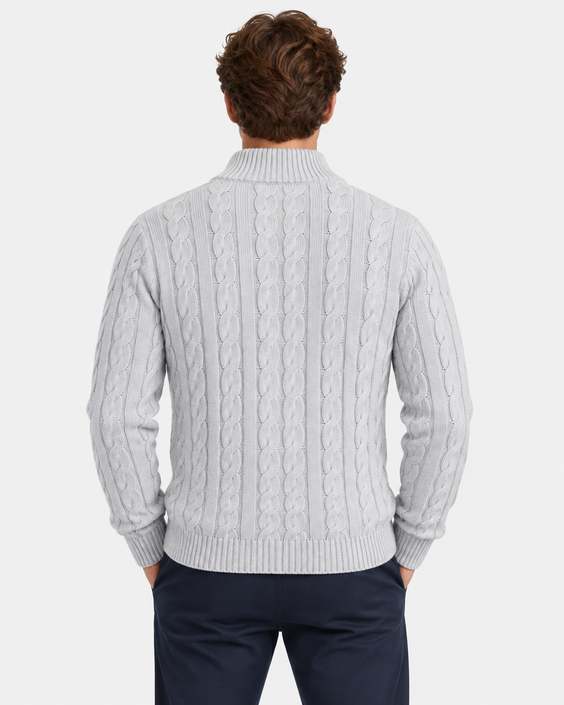 Maglione Mezza Zip Trecce Lana Uomo