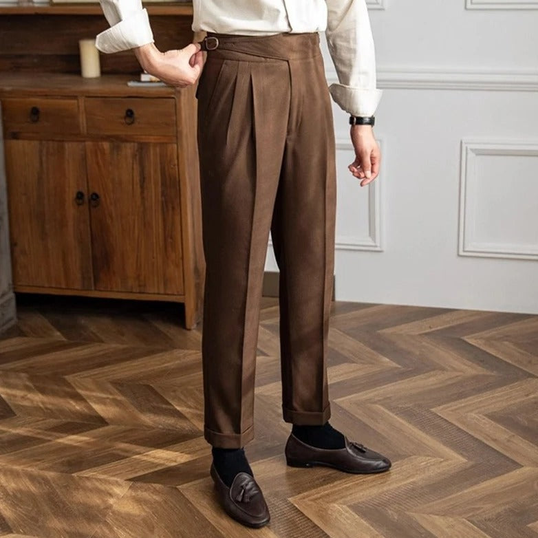 Pantaloni Vita Alta con Risvolto Uomo