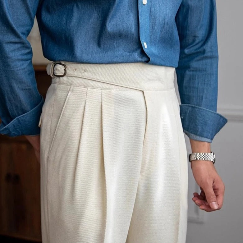 Pantaloni Vita Alta con Risvolto Uomo