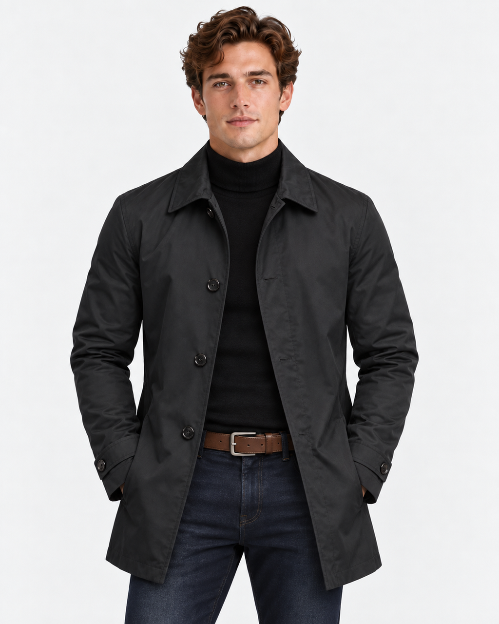 Trench Corto Impermeabile con Bottoni Uomo