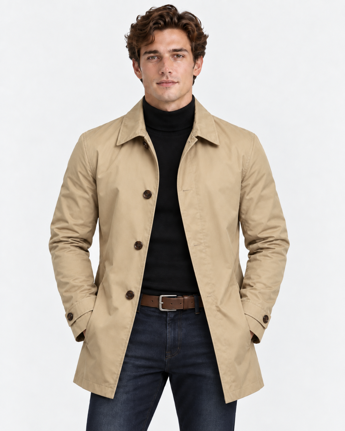 Trench Corto Impermeabile con Bottoni Uomo