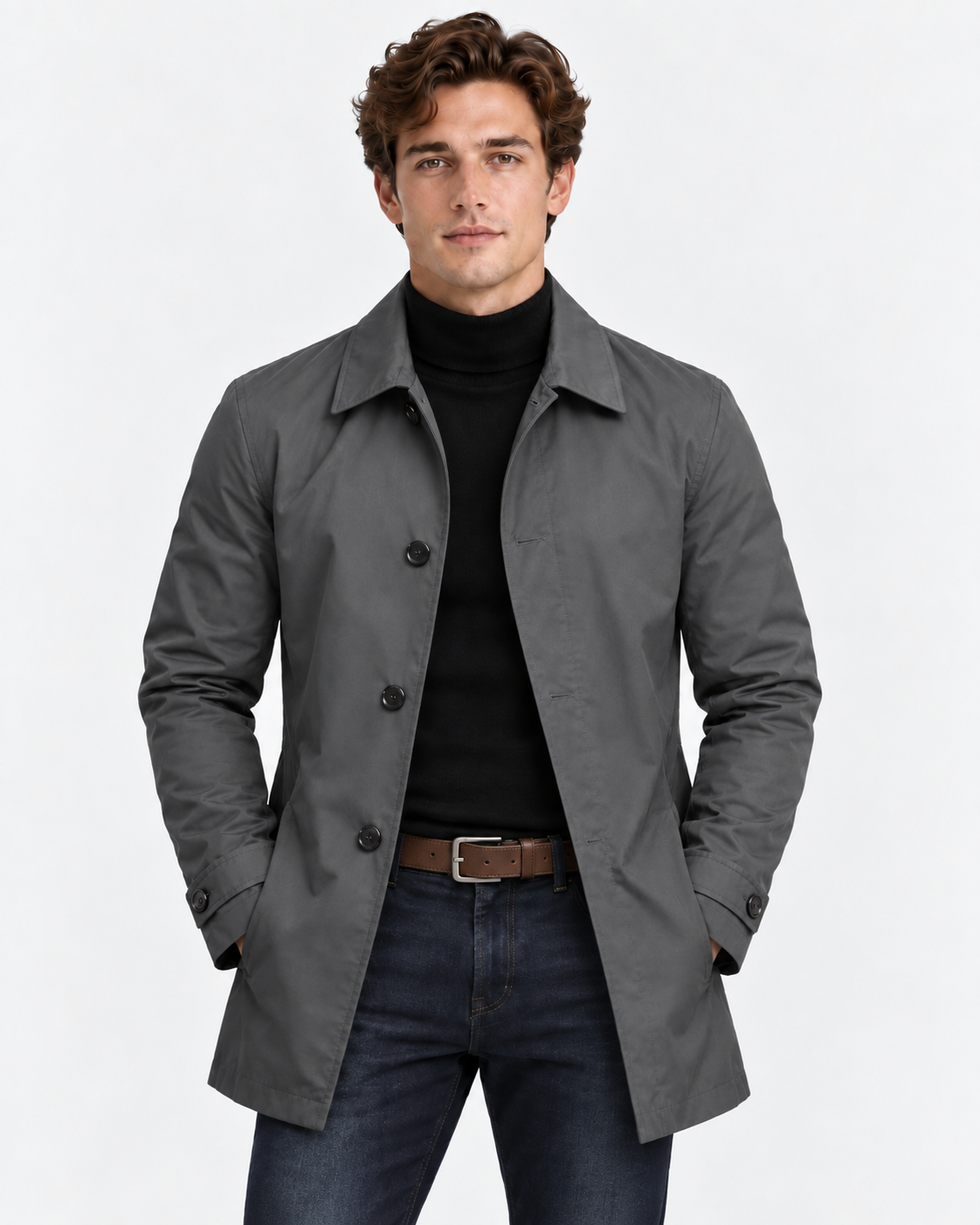 Trench Corto Impermeabile con Bottoni Uomo