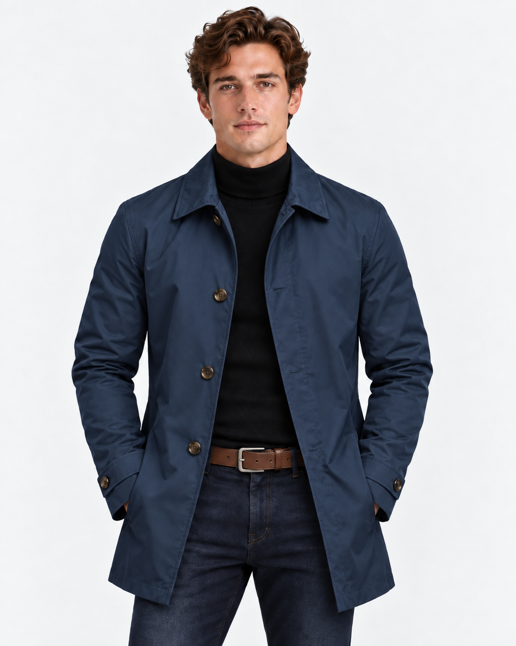 Trench Corto Impermeabile con Bottoni Uomo