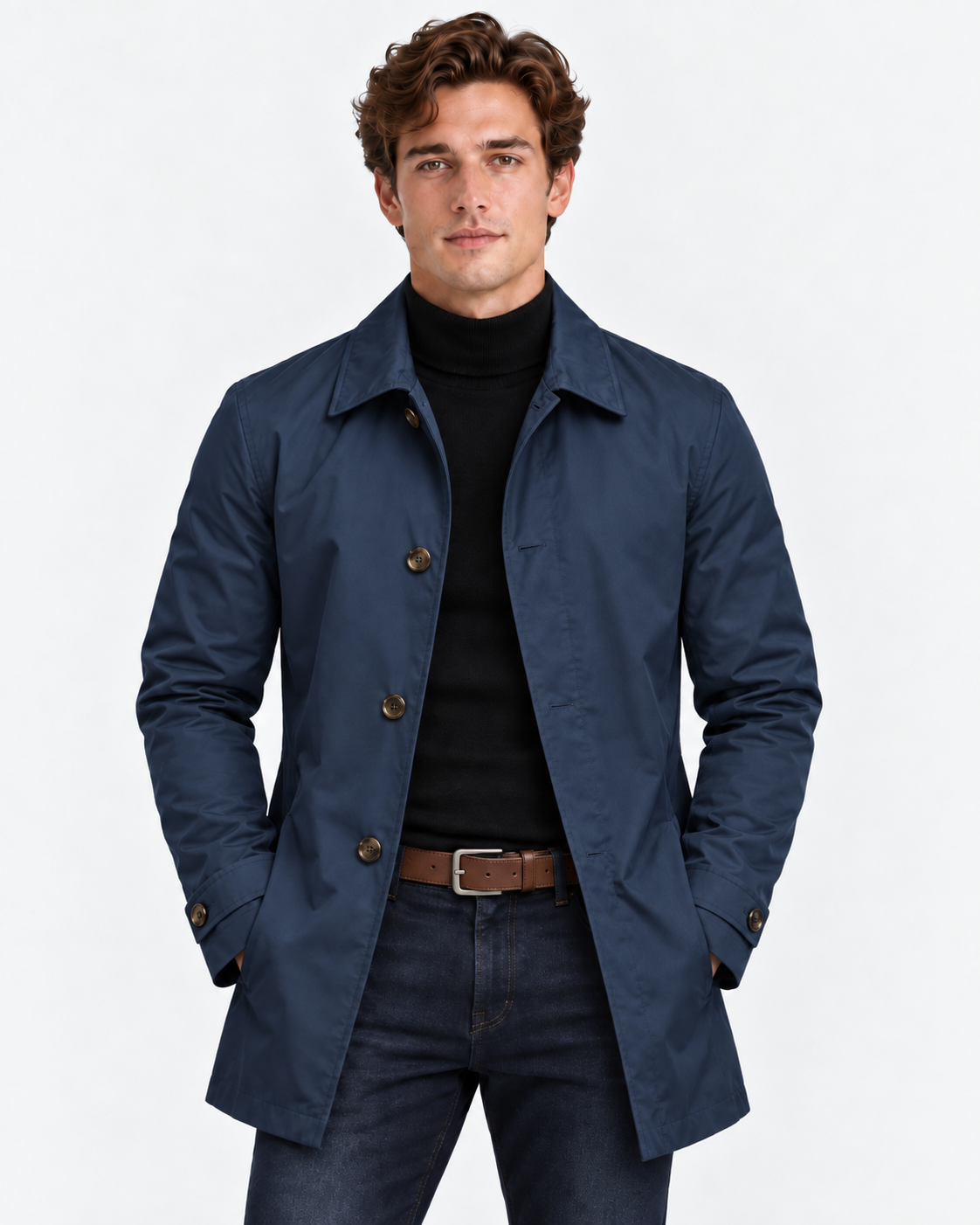 Trench Corto Impermeabile con Bottoni Uomo