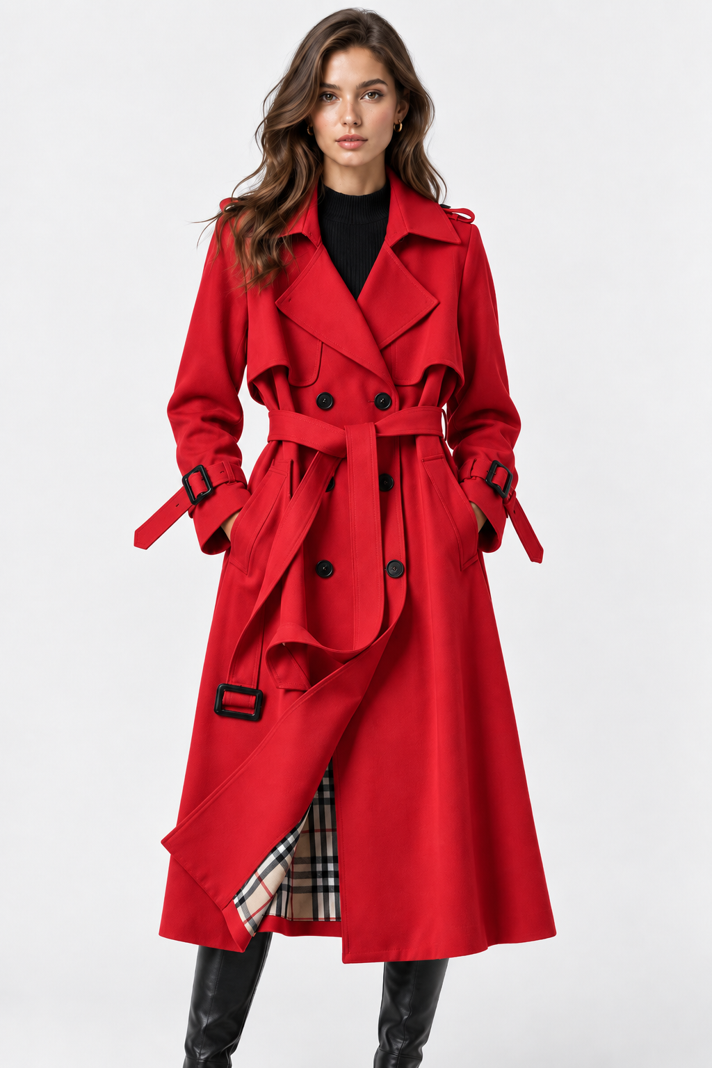 Trench Lungo Doppiopetto con Cintura Donna