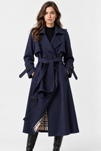 Trench Lungo Doppiopetto con Cintura Donna
