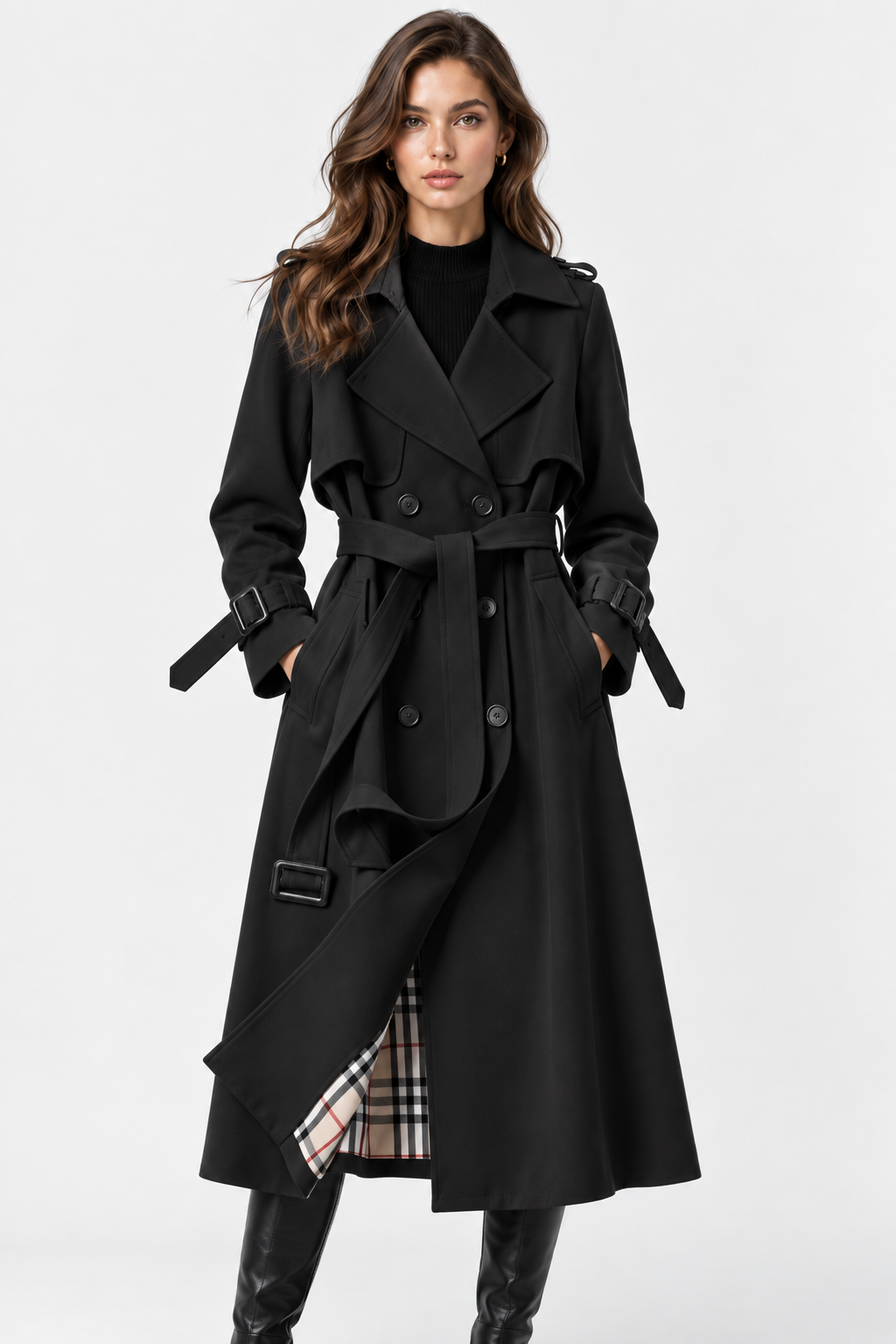 Trench Lungo Doppiopetto con Cintura Donna