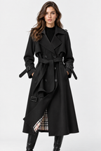 Trench Lungo Doppiopetto con Cintura Donna