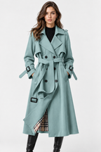 Trench Lungo Doppiopetto con Cintura Donna
