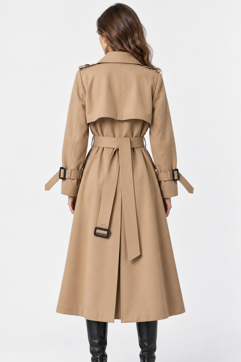 Trench Lungo Doppiopetto con Cintura Donna